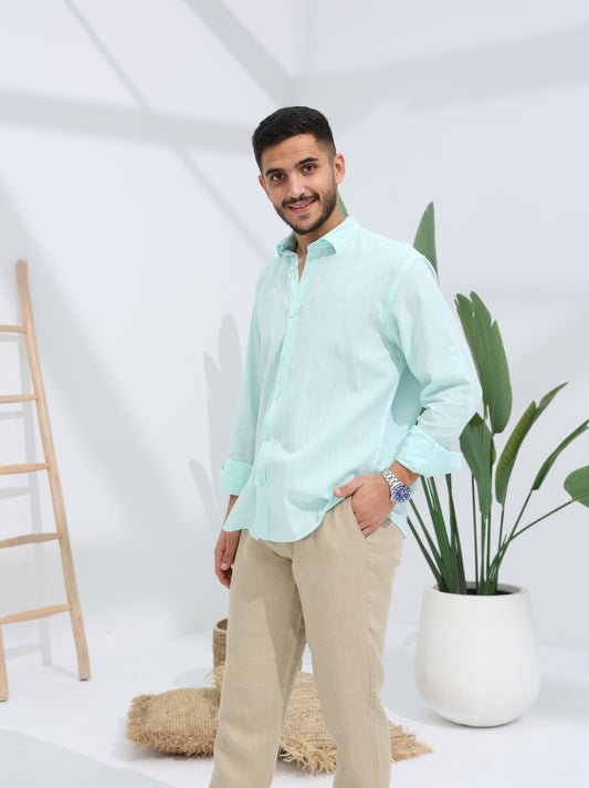 100% LINEN REGULAR FIT SHIRT - TIFANY