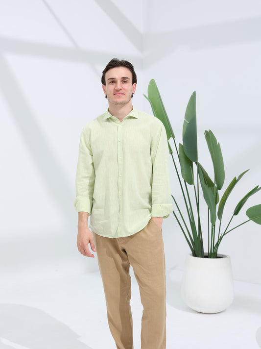 100% LINEN REGULAR FIT SHIRT - LIME