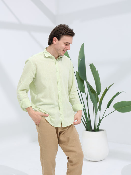 100% LINEN REGULAR FIT SHIRT - LIME