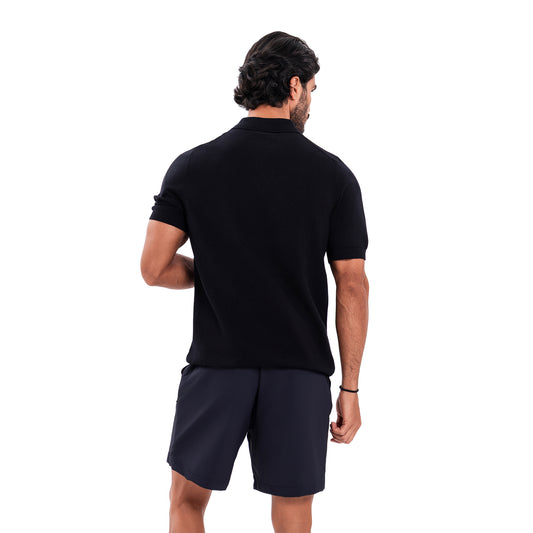 Cotton Zipper T-Shirt - Black