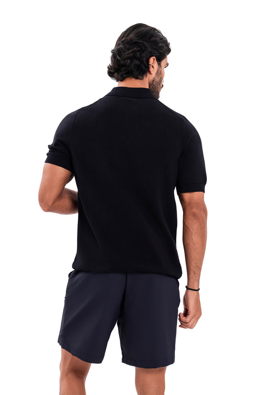 Cotton Zipper T-Shirt - Black