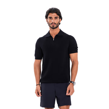 Cotton Zipper T-Shirt - Black