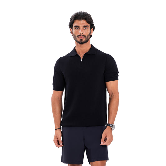 Cotton Zipper T-Shirt - Black