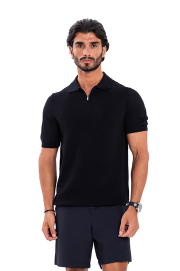 Cotton Zipper T-Shirt - Black