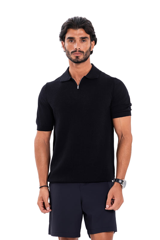 Cotton Zipper T-Shirt - Black