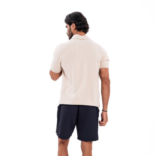 Cotton Zipper T-Shirt - Beige