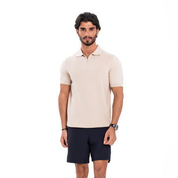 Cotton Zipper T-Shirt - Beige
