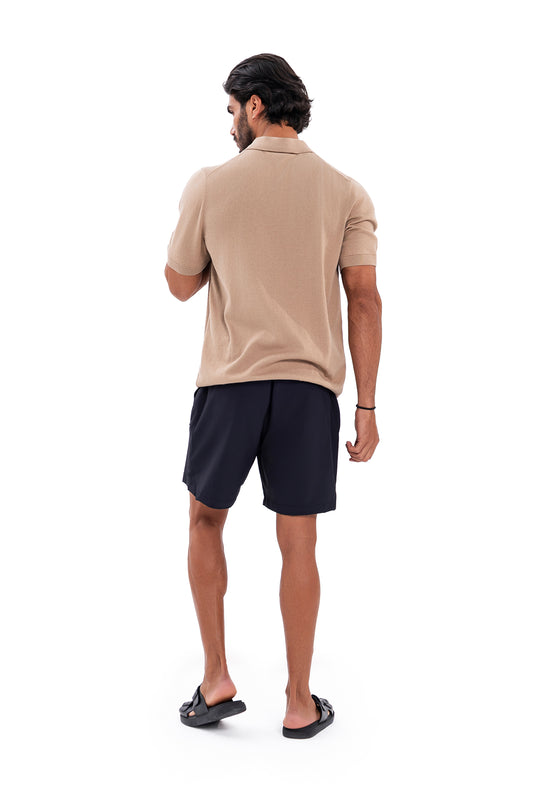 Cotton Zipper T-Shirt - Brown