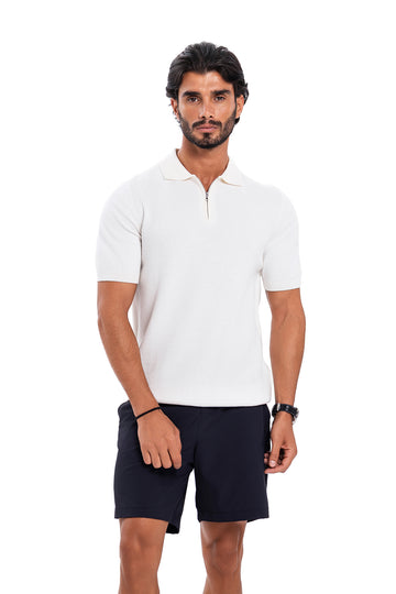 Cotton Zipper T-Shirt - White