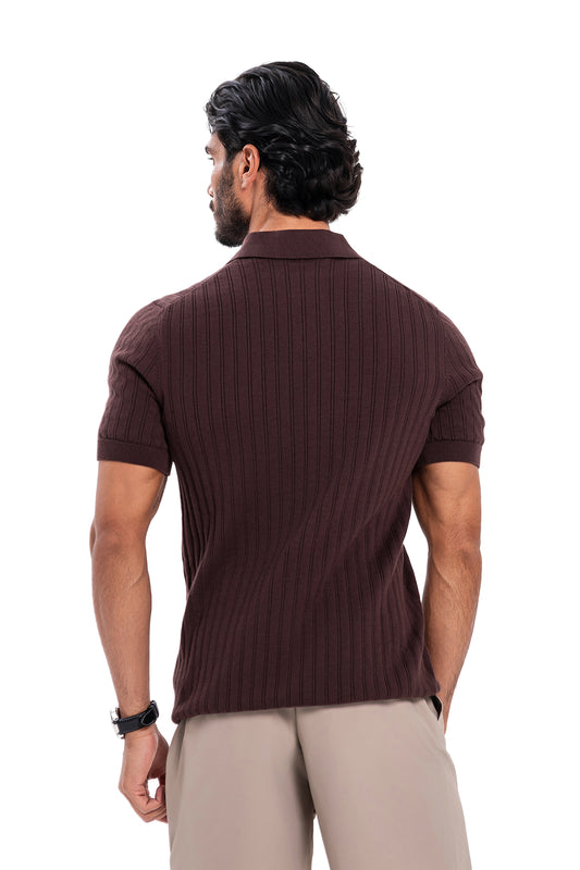 V-Polo Line T-Shirt - Brown
