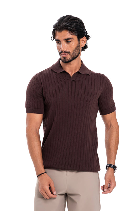V-Polo Line T-Shirt - Brown