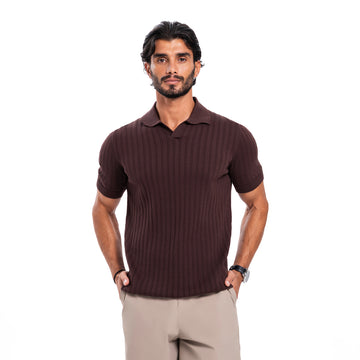 V-Polo Line T-Shirt - Brown