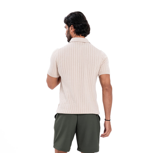 V-Polo Line T-Shirt - Beige