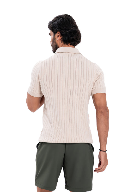 V-Polo Line T-Shirt - Beige