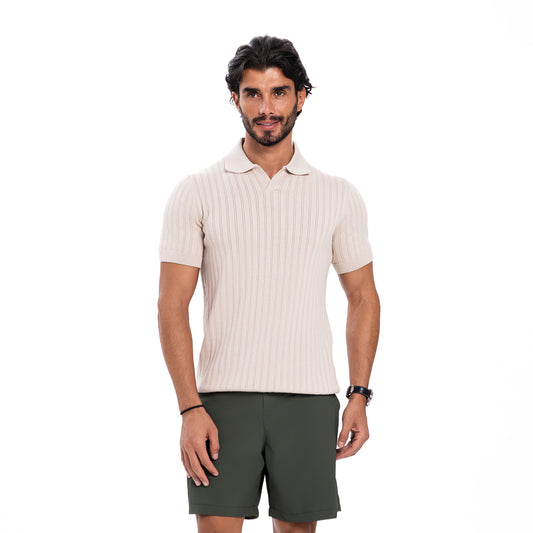 V-Polo Line T-Shirt - Beige