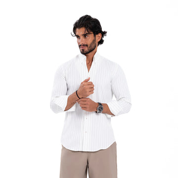 Classic shirt - White With Beige Lines