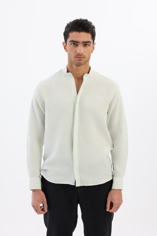 Mandarin collar 100% Linen - pastel green