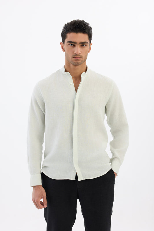 Mandarin collar 100% Linen - pastel green