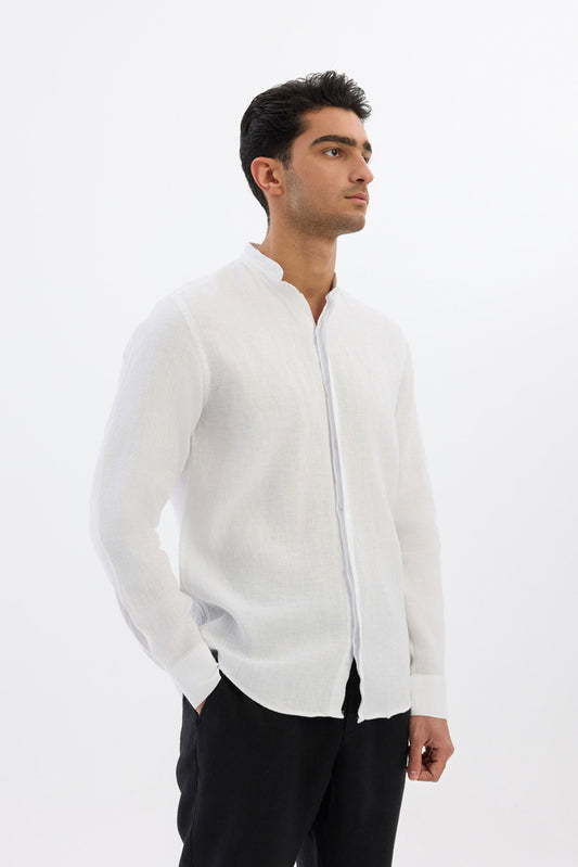 Mandarin collar 100% Linen - White
