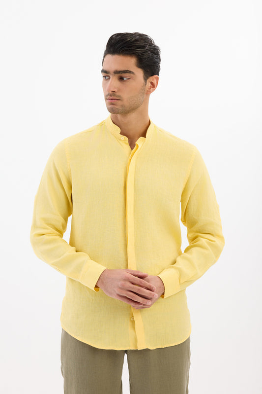 Mandarin collar 100% Linen - Yellow