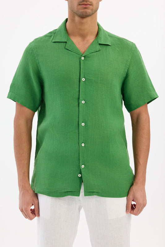 100% Linen Shirt Half Sleeve- Green