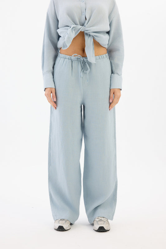 100% Linen Women’s Trousers – Warm Blue