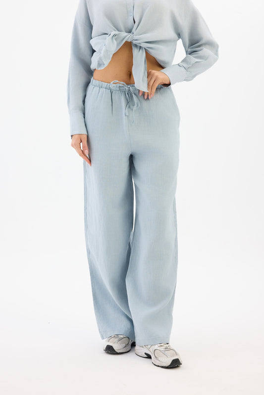 100% Linen Women’s Trousers – Warm Blue
