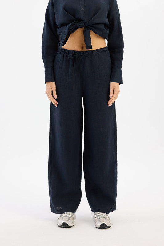 100% Linen Women’s Trousers – Navy