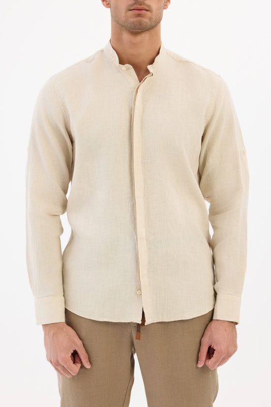 Mandarin collar 100% Linen - Beige