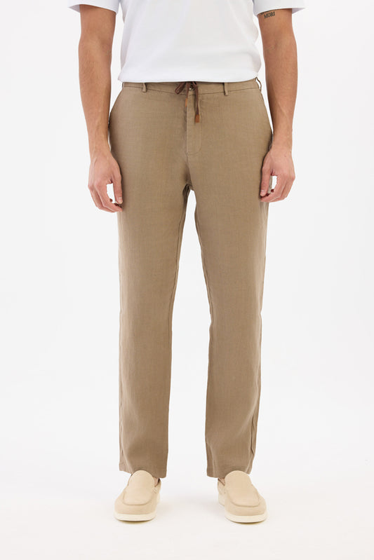 100% natural linen Trousers - Brown