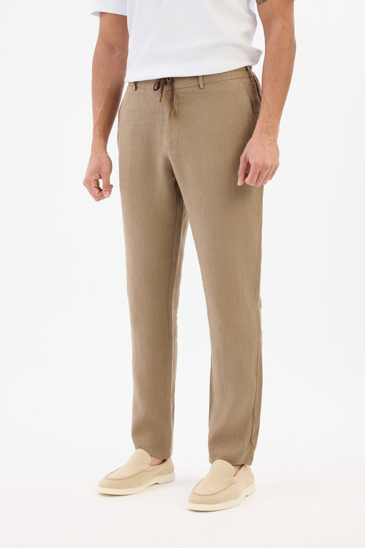 100% natural linen Trousers - Brown