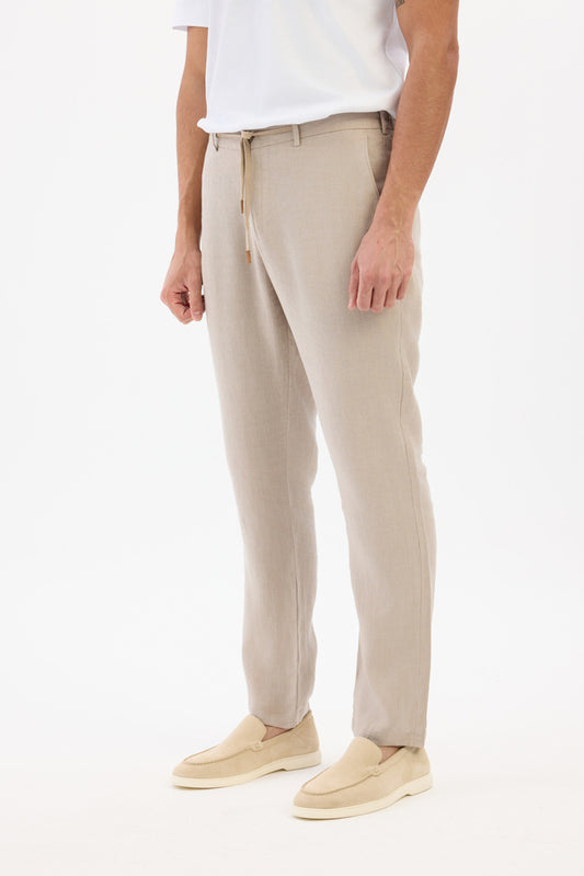 100% natural linen Trousers - Light Beige