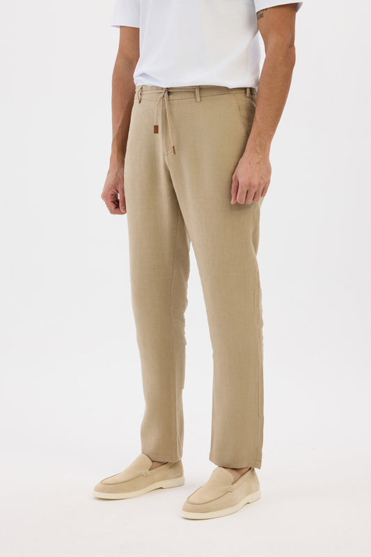 100% natural linen Trousers - Warm beige-brown
