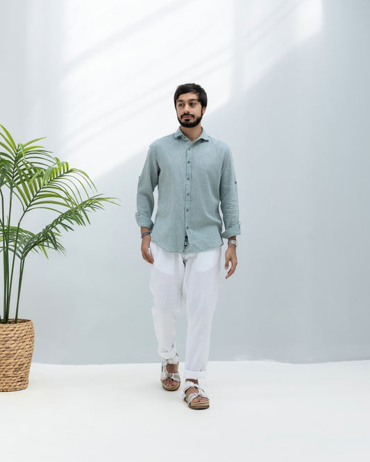 100% LINEN REGULAR FIT SHIRT - GREY