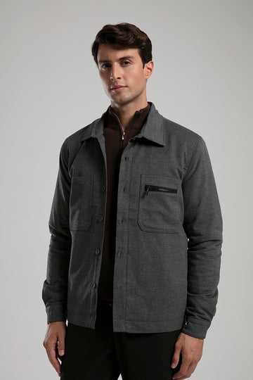 Button-Up Utility Overshirt - Charcoal