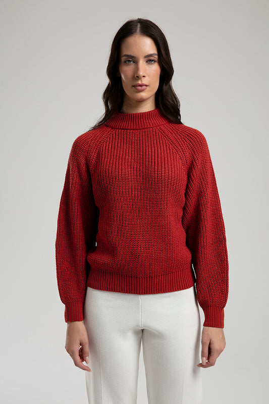 Textured Knit Sweater - Red