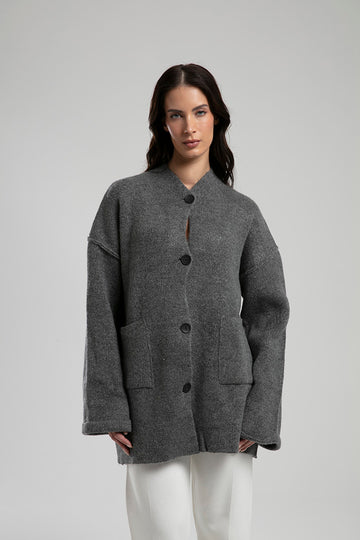 Button-Up Textured Jacket - Grey