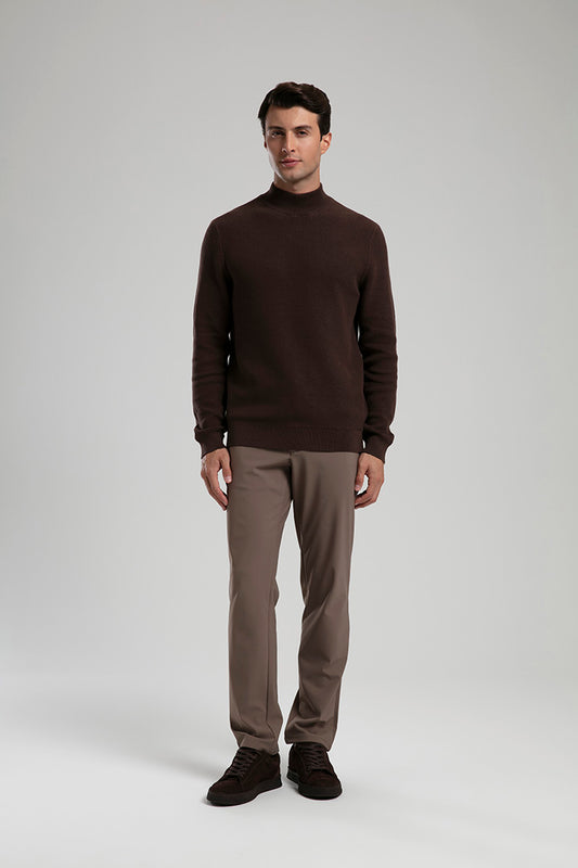 High Neck Knit Sweater - Brown