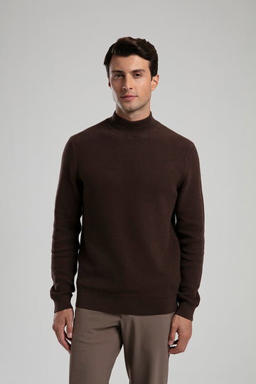 High Neck Knit Sweater - Brown
