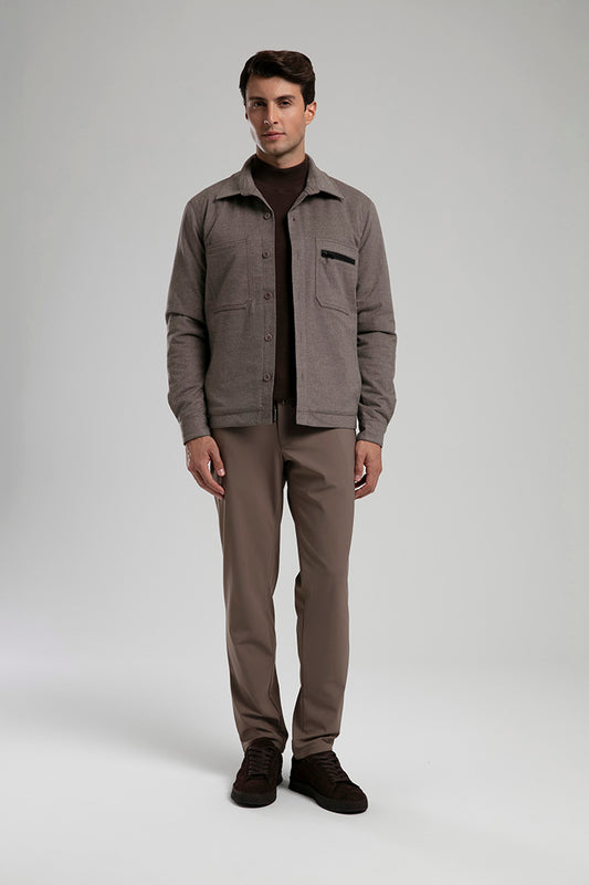 Button-Up Utility Overshirt - Light Brown