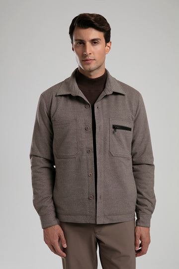 Button-Up Utility Overshirt - Light Brown
