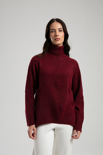 High-Neck Knit Sweater - Burgundy