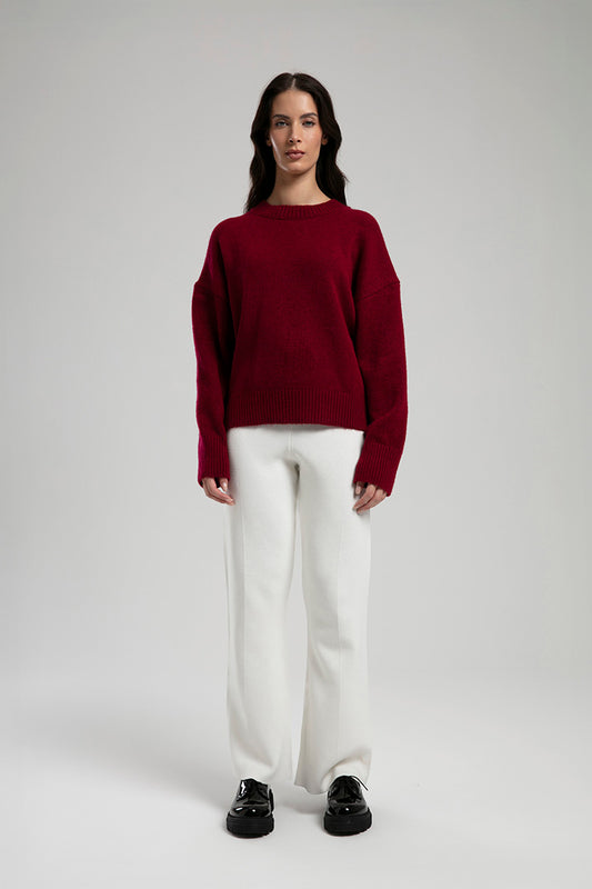 Oversized Knit Sweater - Burgundy
