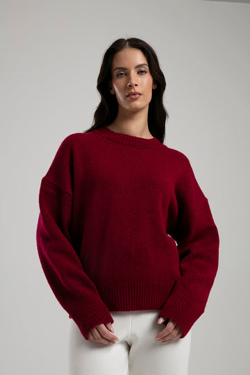 Oversized Knit Sweater - Burgundy