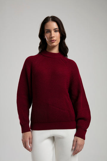 Textured Knit Sweater - Burgundy
