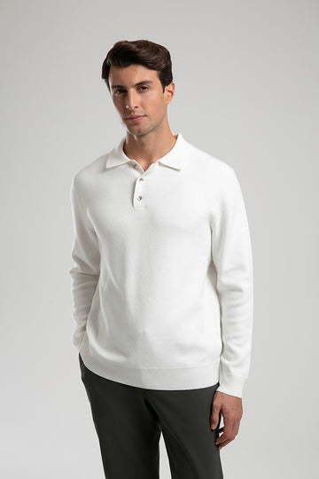 Knit Polo Sweater - White
