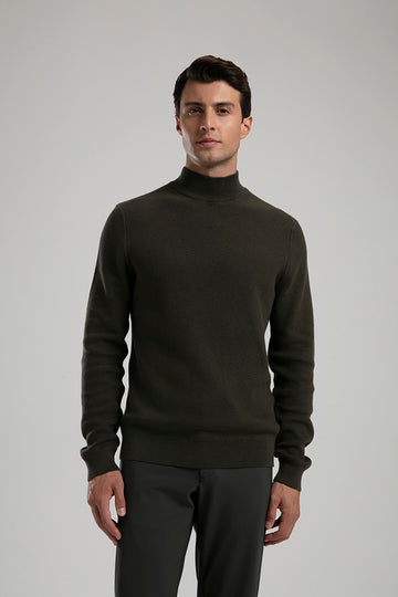 High Neck Knit Sweater - Olive