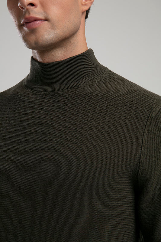 High Neck Knit Sweater - Olive