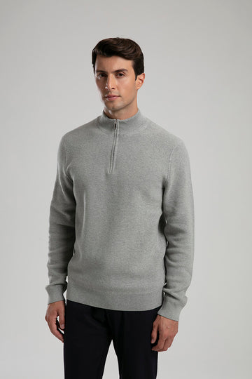 Half-Zip Knit Sweater - Grey