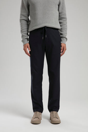 Drawstring Wool Trousers - Navy